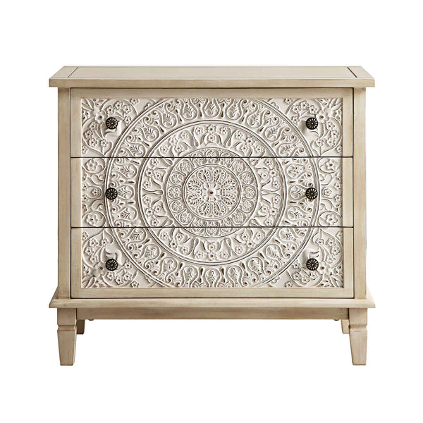 Chantilly Whitewashed Carved 3 Drawer Chest