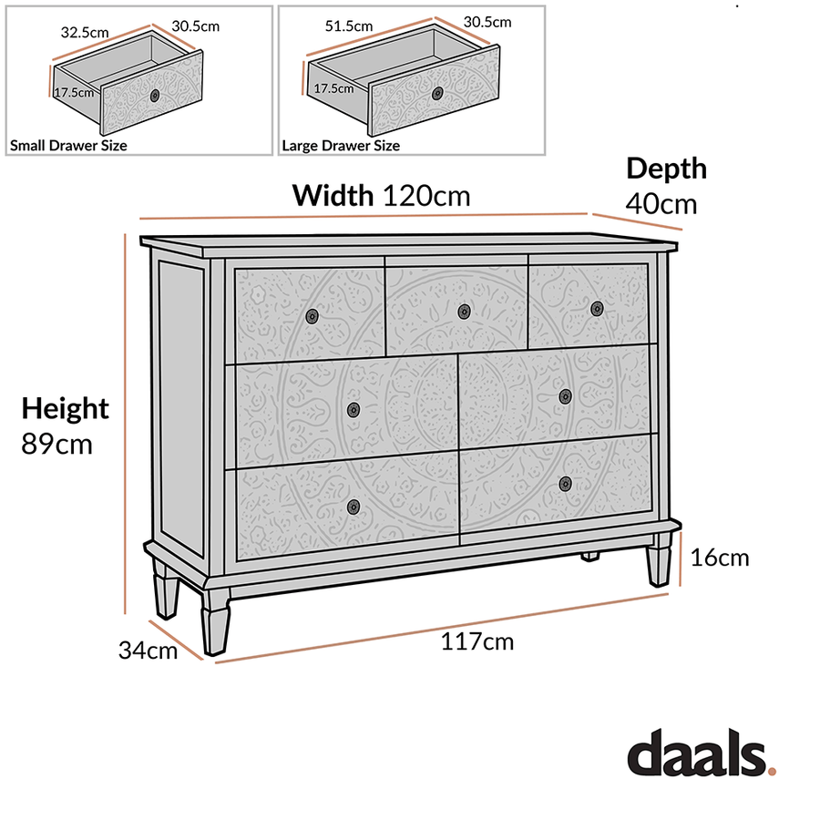 Chantilly Mid Grey Carved 3 over 4 Drawer Chest