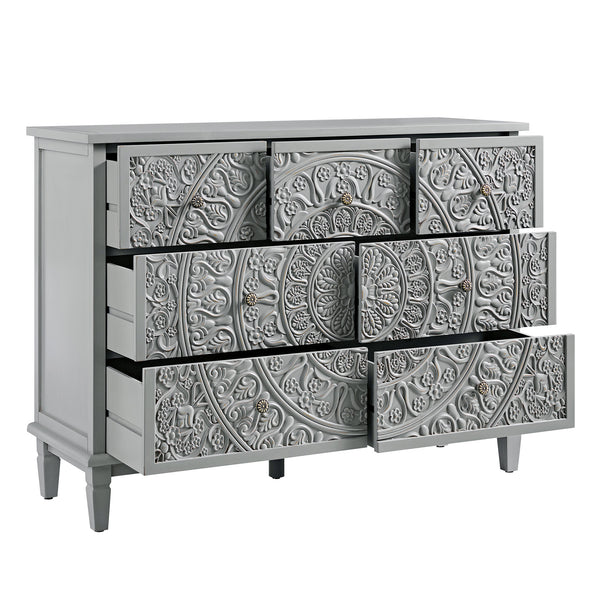 Chantilly Mid Grey Carved 3 over 4 Drawer Chest
