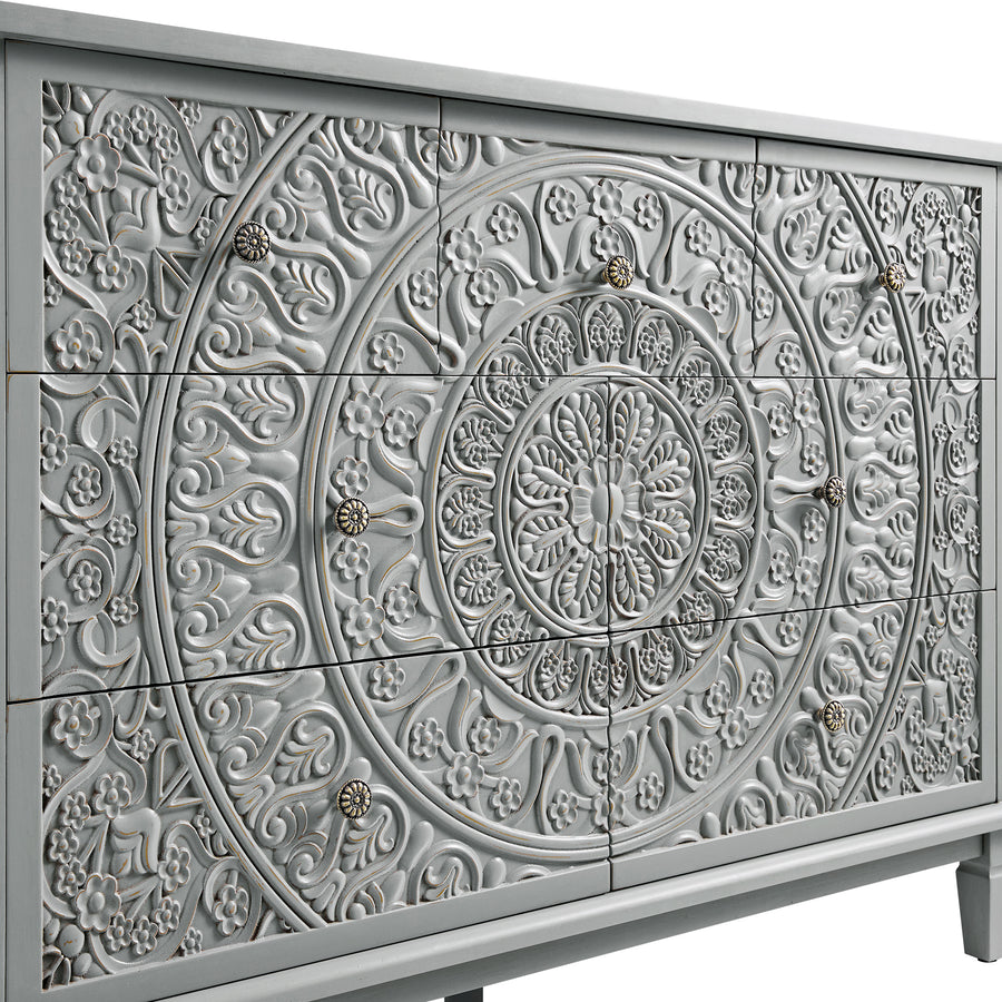 Chantilly Mid Grey Carved 3 over 4 Drawer Chest