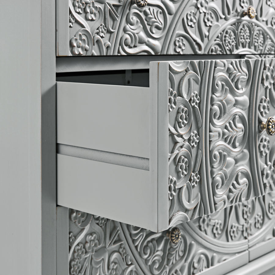 Chantilly Mid Grey Carved 3 over 4 Drawer Chest