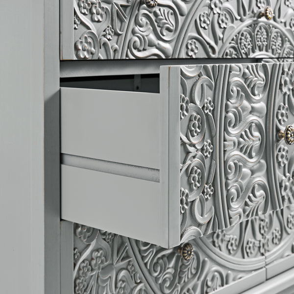 Chantilly Mid Grey Carved 3 over 4 Drawer Chest