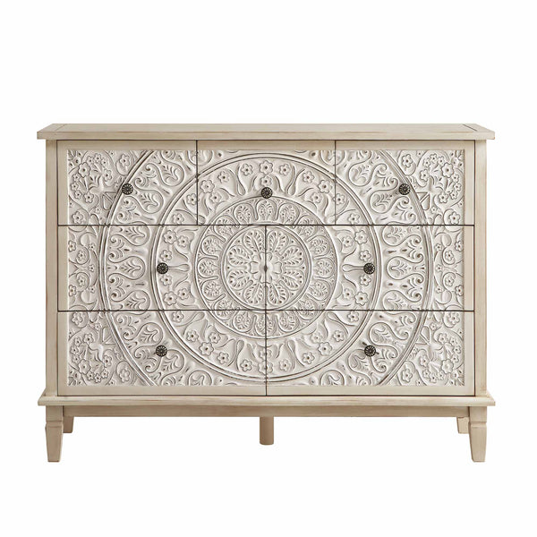 Chantilly Whitewashed Carved 3 over 4 Drawer Chest
