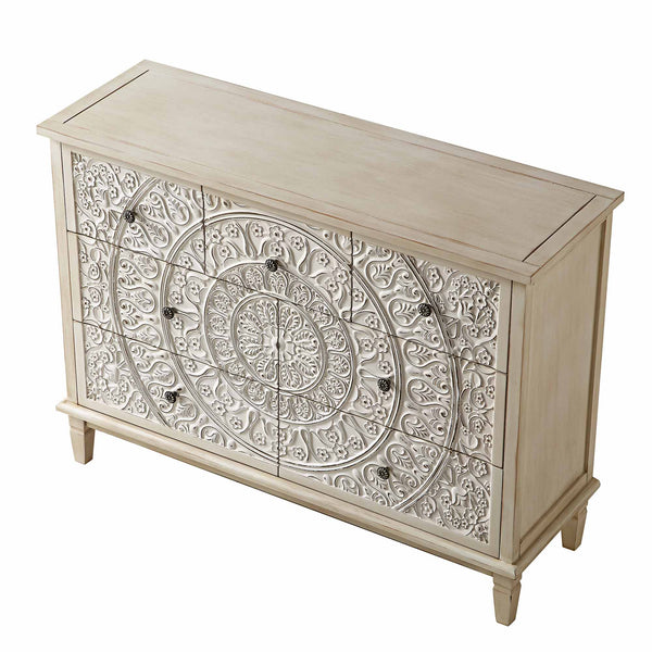 Chantilly Whitewashed Carved 3 over 4 Drawer Chest