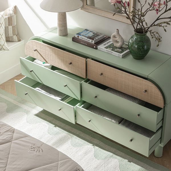 Maude Chest of 6 Drawers, Muted Pistachio Ash with Raffia