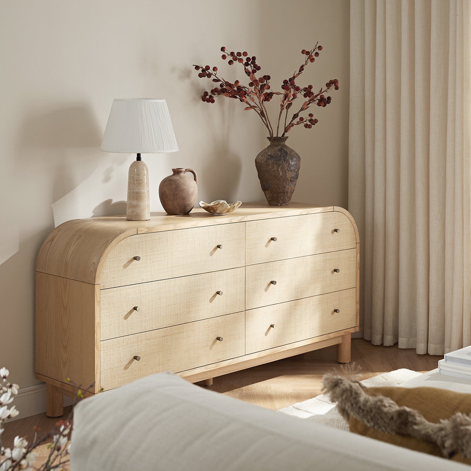 Maude Chest of 6 Drawers, Natural Ash with Raffia