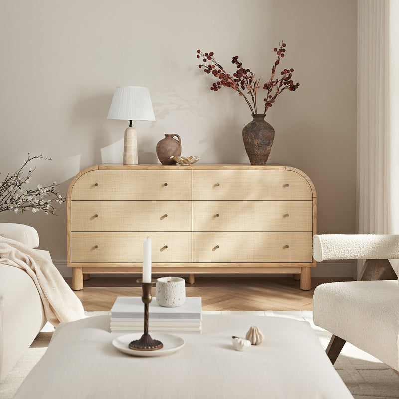 Maude Chest of 6 Drawers, Natural Ash with Raffia - daals