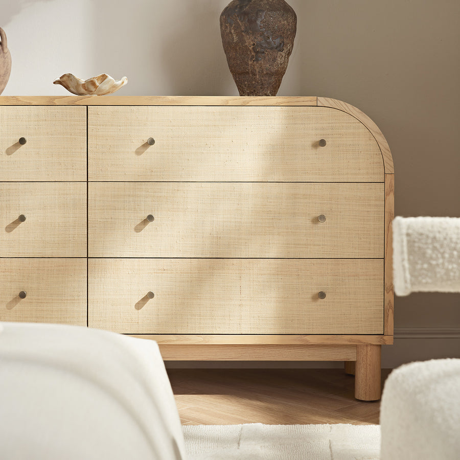 Maude Chest of 6 Drawers, Natural Ash with Raffia