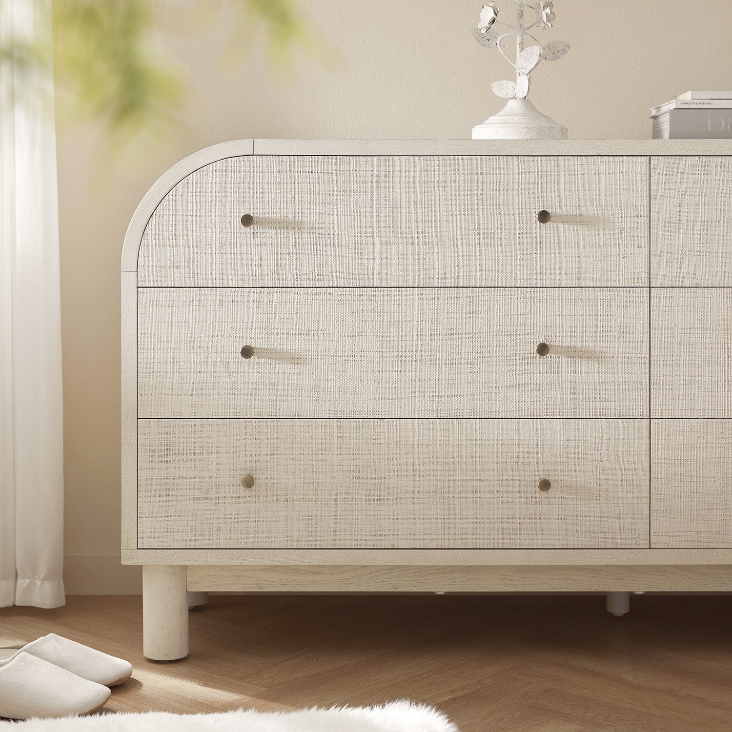 Maude Chest of 6 Drawers, Washed White Ash with Raffia