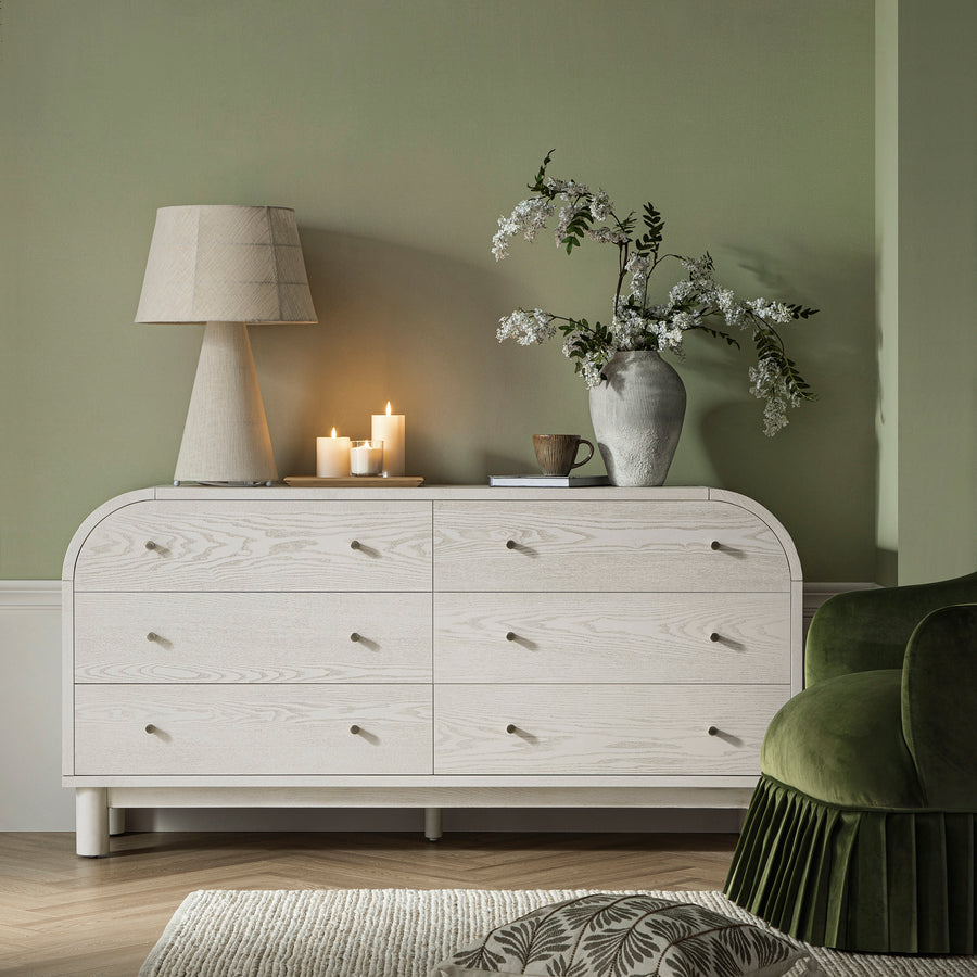 Maude Chest of 6 Drawers, Washed White Ash