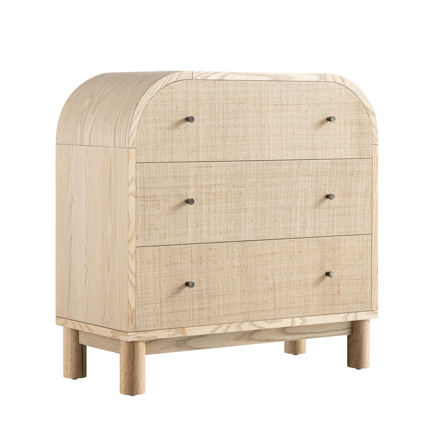 Maude Chest of 3 Drawers, Natural Ash with Raffia