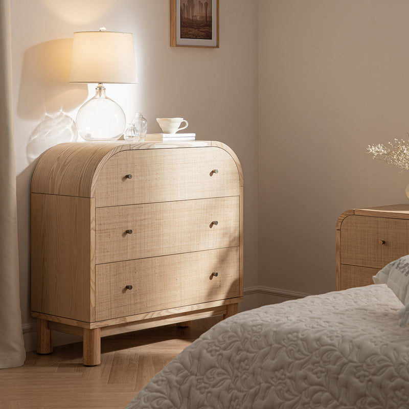 Maude Chest of 3 Drawers, Natural Ash with Raffia
