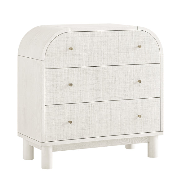 Maude Chest of 3 Drawers, Washed White Ash with Raffia