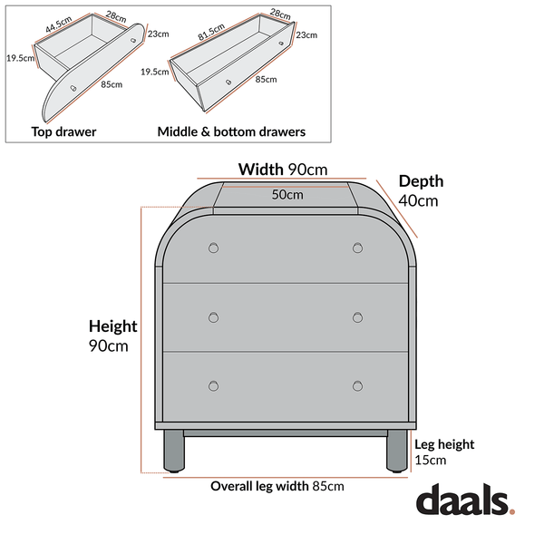 Maude Chest of 3 Drawers, Washed White Ash