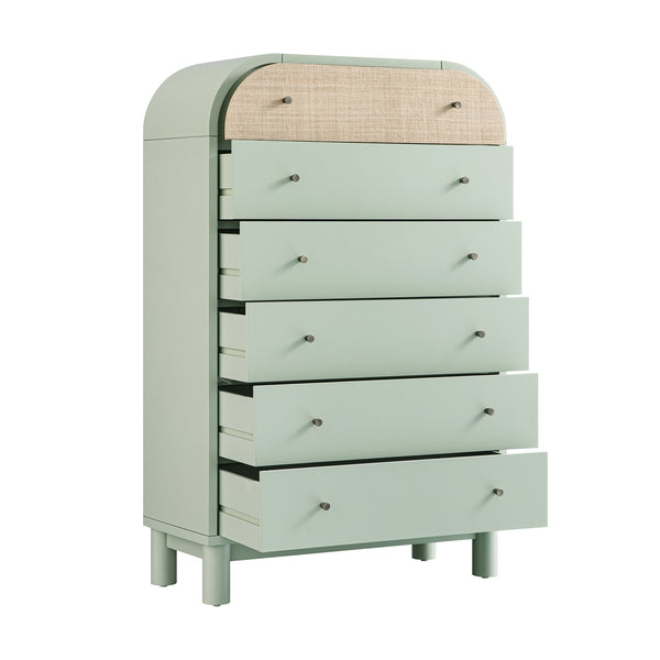 Maude Tall Chest, Muted Pistachio Ash with Raffia