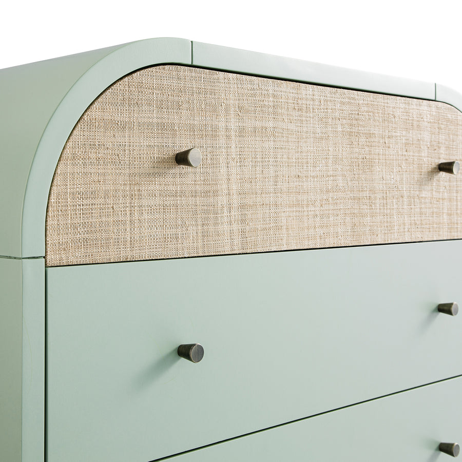 Maude Tall Chest, Muted Pistachio Ash with Raffia