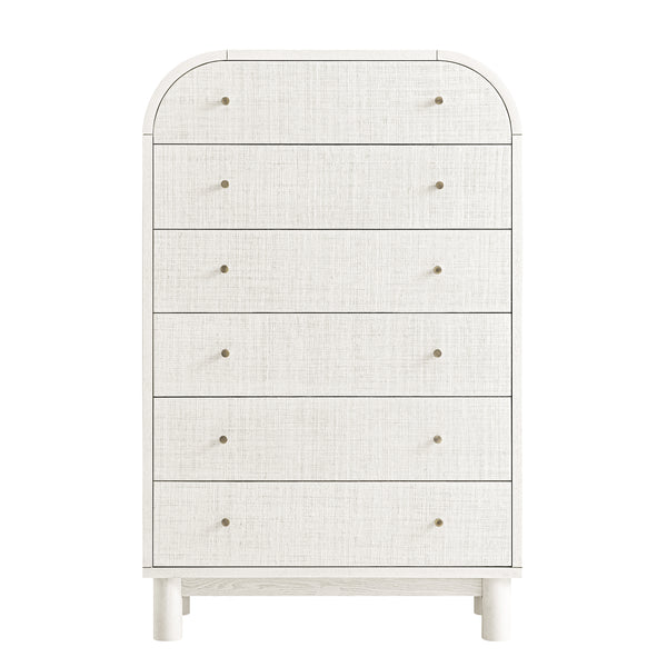 Maude Tall Chest, Washed White Ash with Raffia