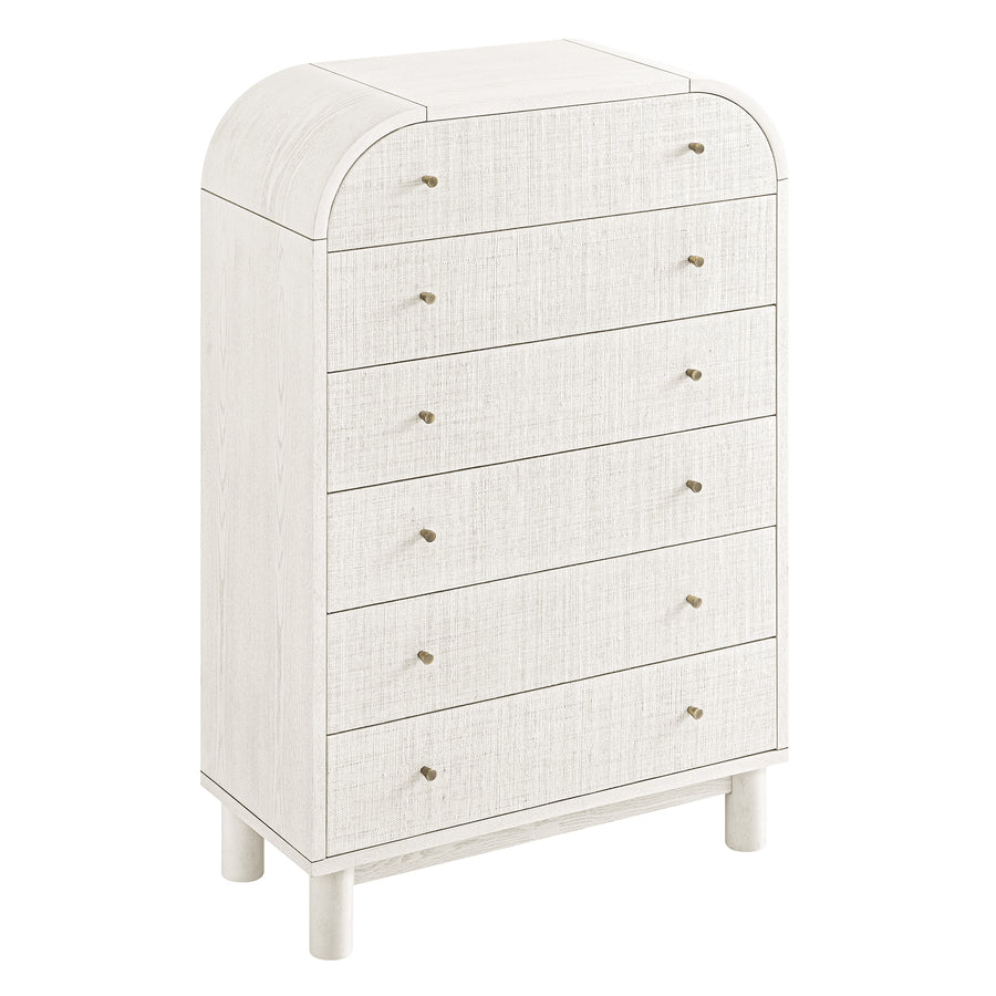 Maude Tall Chest, Washed White Ash with Raffia