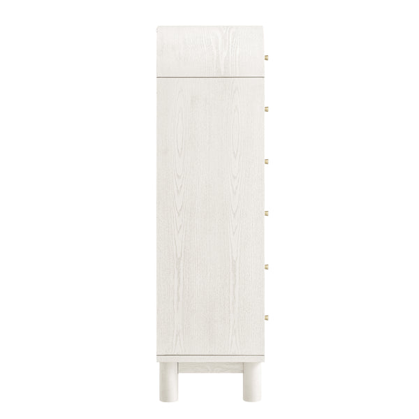 Maude Tall Chest, Washed White Ash with Raffia