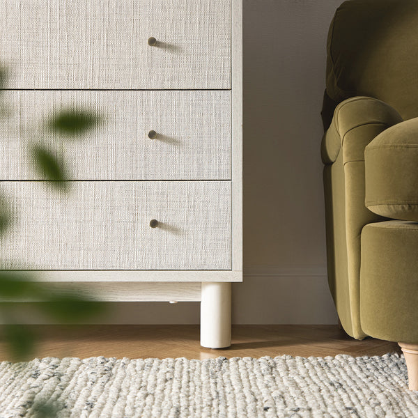 Maude Tall Chest, Washed White Ash with Raffia