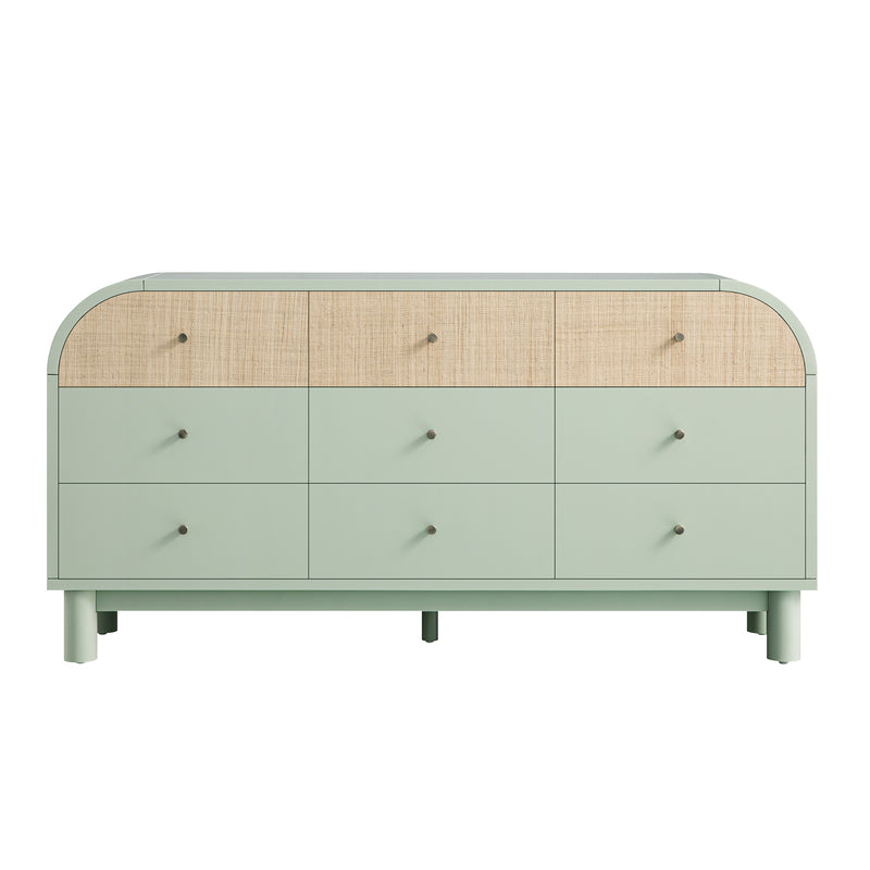 Maude 9 Drawer Chest, Muted Pistachio Ash with Raffia