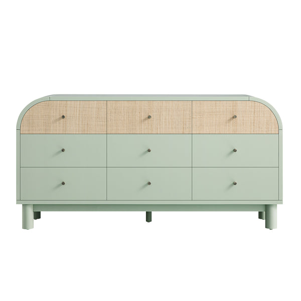 Maude 9 Drawer Chest, Muted Pistachio Ash with Raffia - daals