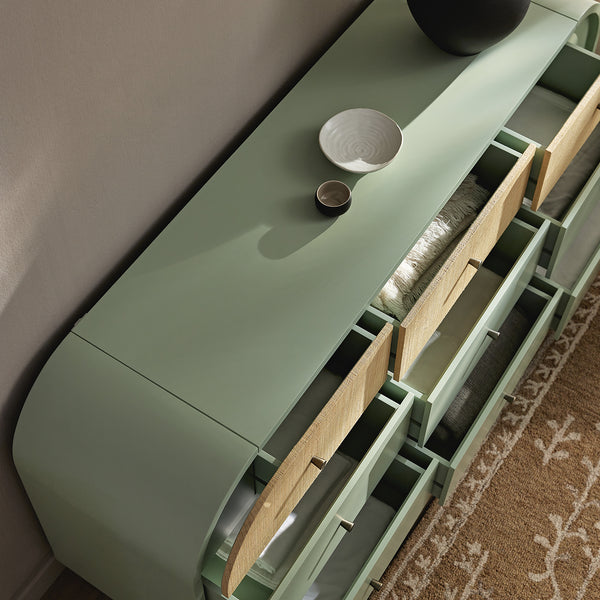 Maude 9 Drawer Chest, Muted Pistachio Ash with Raffia - daals