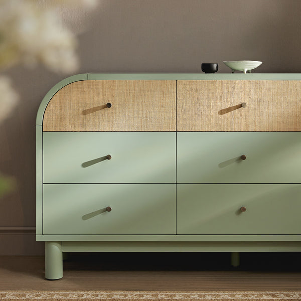 Maude 9 Drawer Chest, Muted Pistachio Ash with Raffia - daals