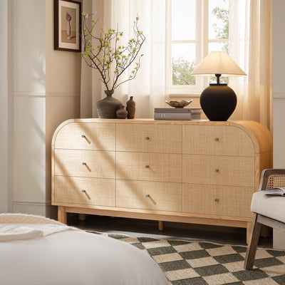 Maude 9 Drawer Chest, Natural Ash with Raffia