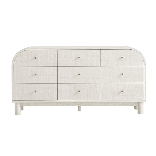 Maude 9 Drawer Chest, Washed White Ash with Raffia