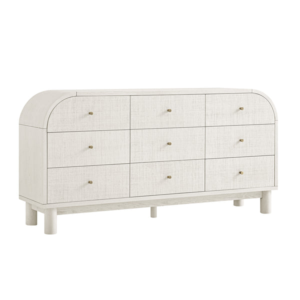 Maude 9 Drawer Chest, Washed White Ash with Raffia
