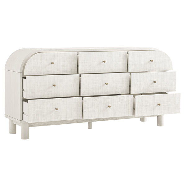 Maude 9 Drawer Chest, Washed White Ash with Raffia
