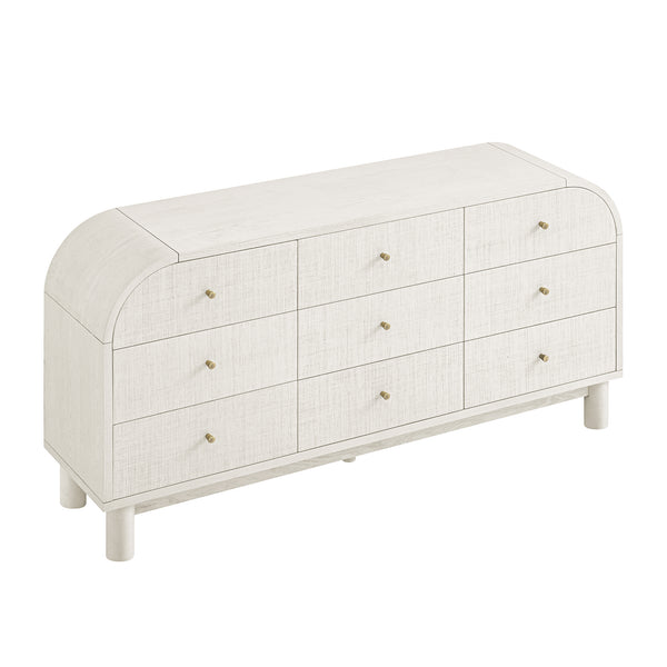 Maude 9 Drawer Chest, Washed White Ash with Raffia
