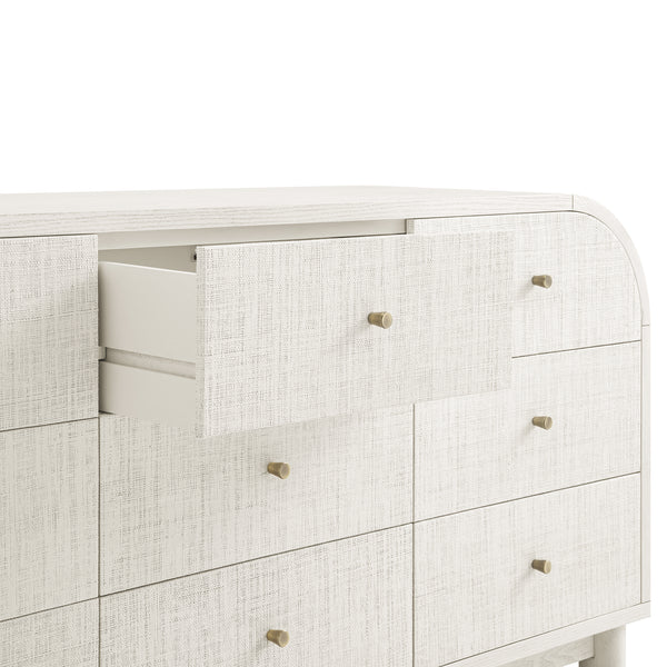 Maude 9 Drawer Chest, Washed White Ash with Raffia