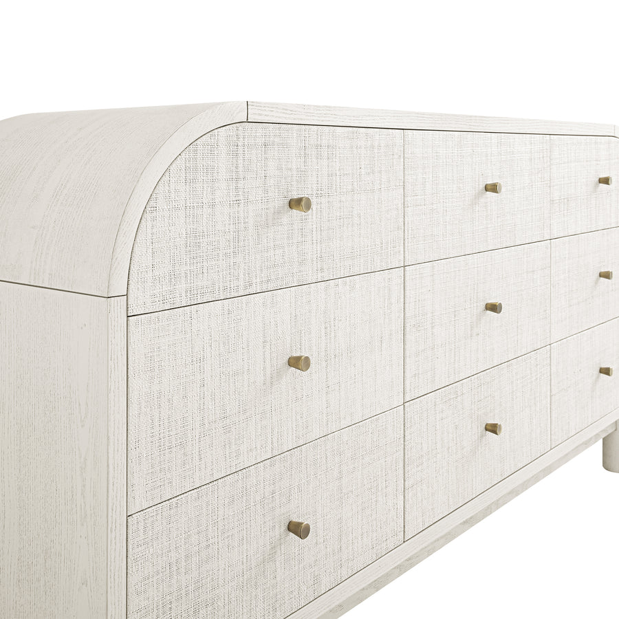 Maude 9 Drawer Chest, Washed White Ash with Raffia