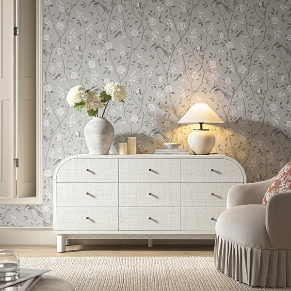 Maude 9 Drawer Chest, Washed White Ash with Raffia