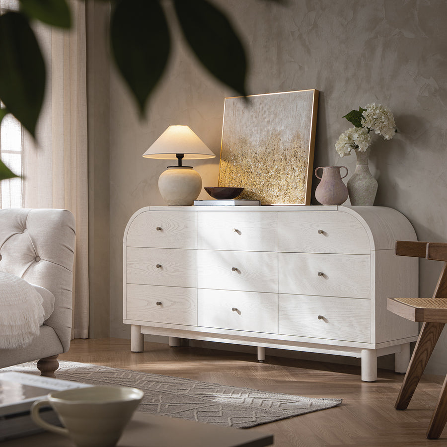 Maude 9 Drawer Chest, Washed White Ash
