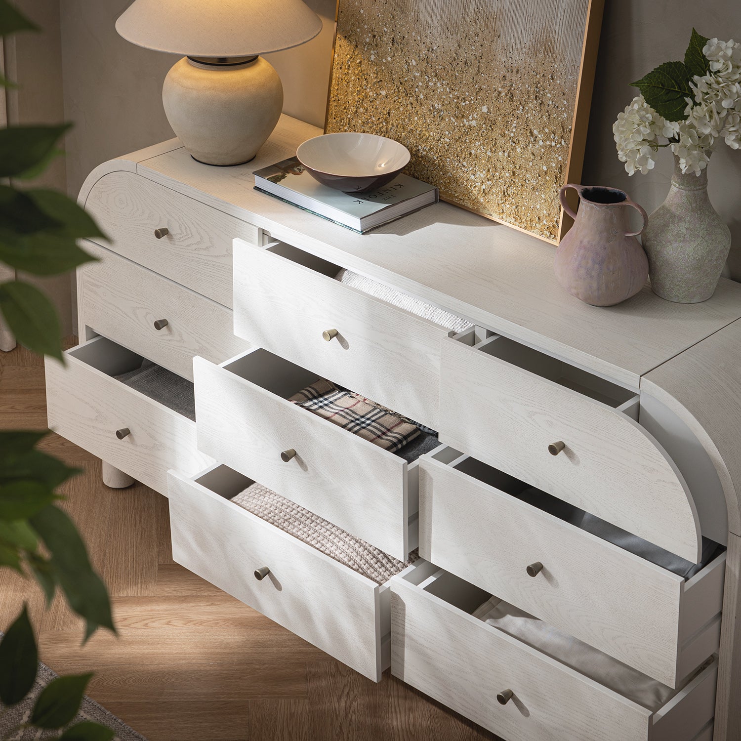 Maude 9 Drawer Chest, Washed White Ash