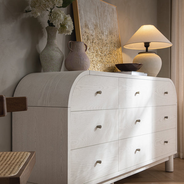 Maude 9 Drawer Chest, Washed White Ash