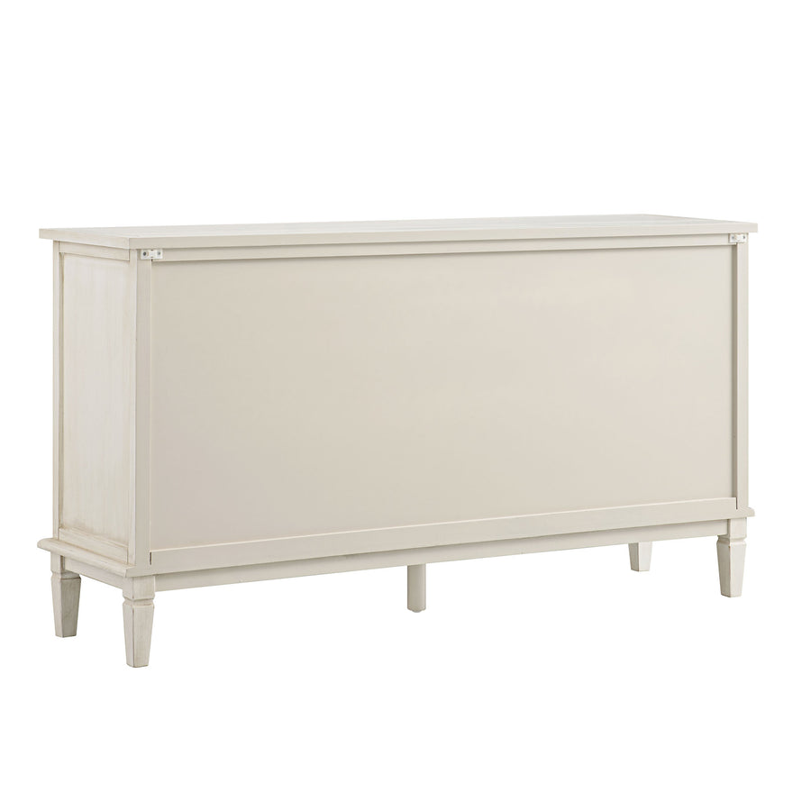 Chantilly Whitewashed Carved Wide 6 Drawer Chest