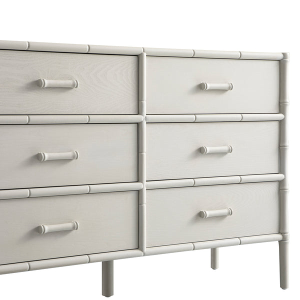 Elstowe Faux Bamboo 6-Drawer Chest, Shaded White
