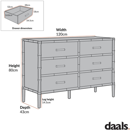 Elstowe Faux Bamboo 6-Drawer Chest, Nude Pink