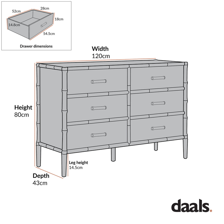 Elstowe Faux Bamboo 6-Drawer Chest, Nude Pink