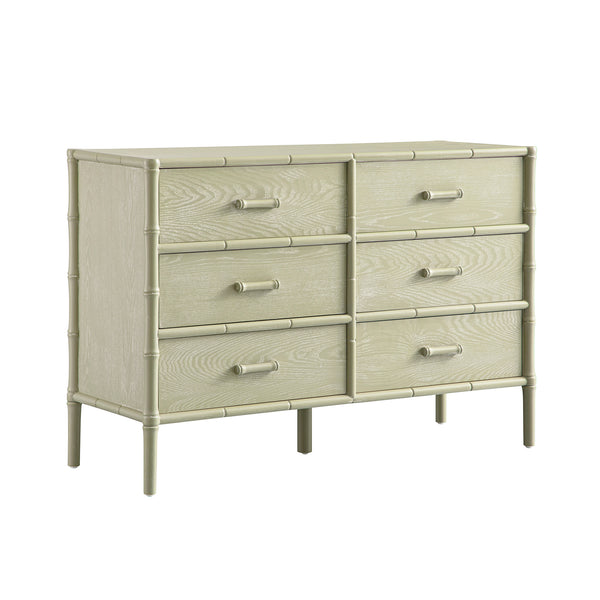Elstowe Faux Bamboo 6-Drawer Chest, Sage Green