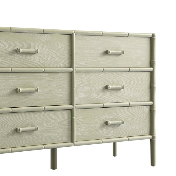 Elstowe Faux Bamboo 6-Drawer Chest, Sage Green