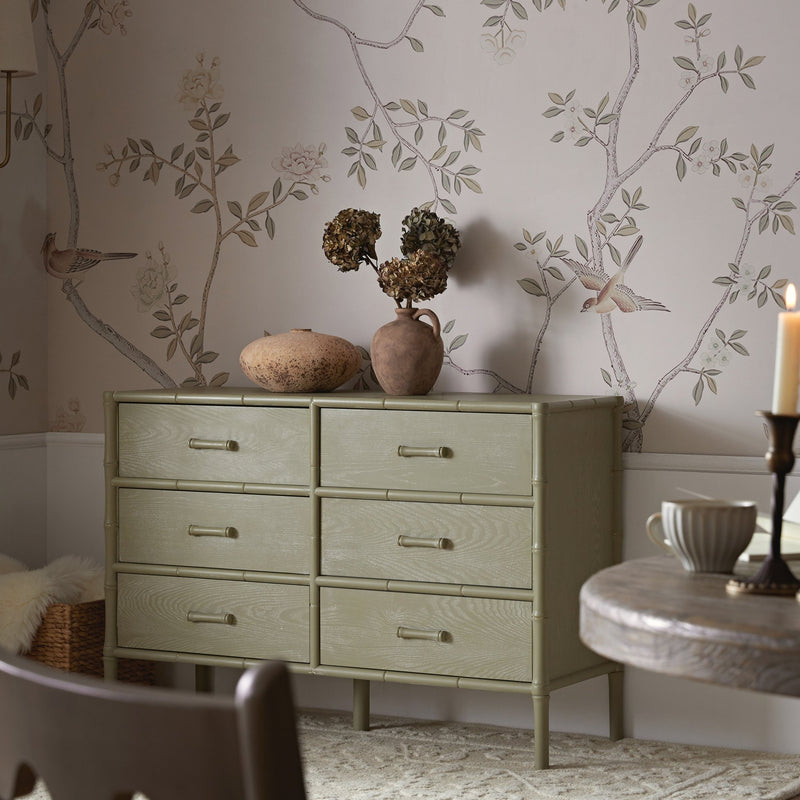 Elstowe Faux Bamboo 6 - Drawer Chest, Sage Green - daals