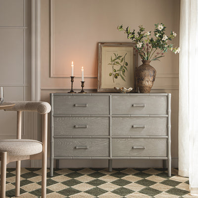 Elstowe Faux Bamboo 6-Drawer Chest, Warm Grey