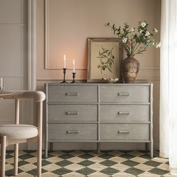Elstowe Faux Bamboo 6 - Drawer Chest, Warm Grey - daals