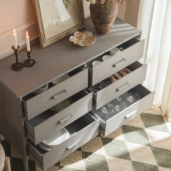 Elstowe Faux Bamboo 6 - Drawer Chest, Warm Grey - daals