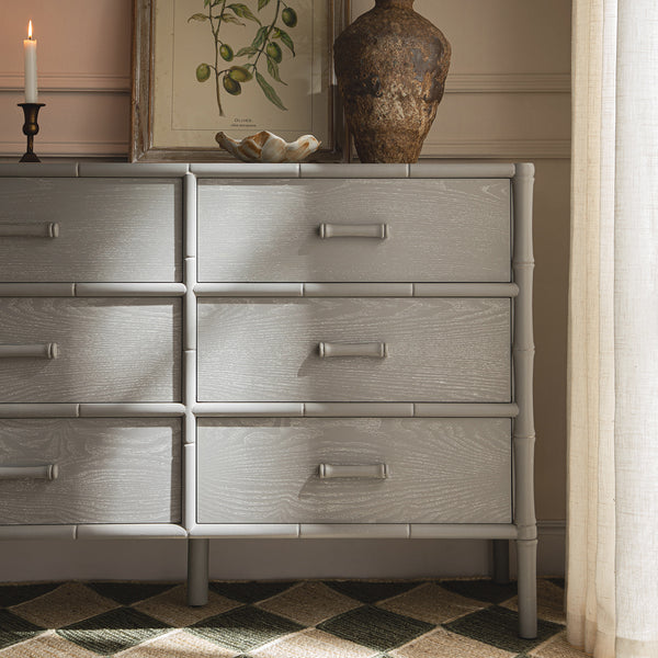 Elstowe Faux Bamboo 6 - Drawer Chest, Warm Grey - daals